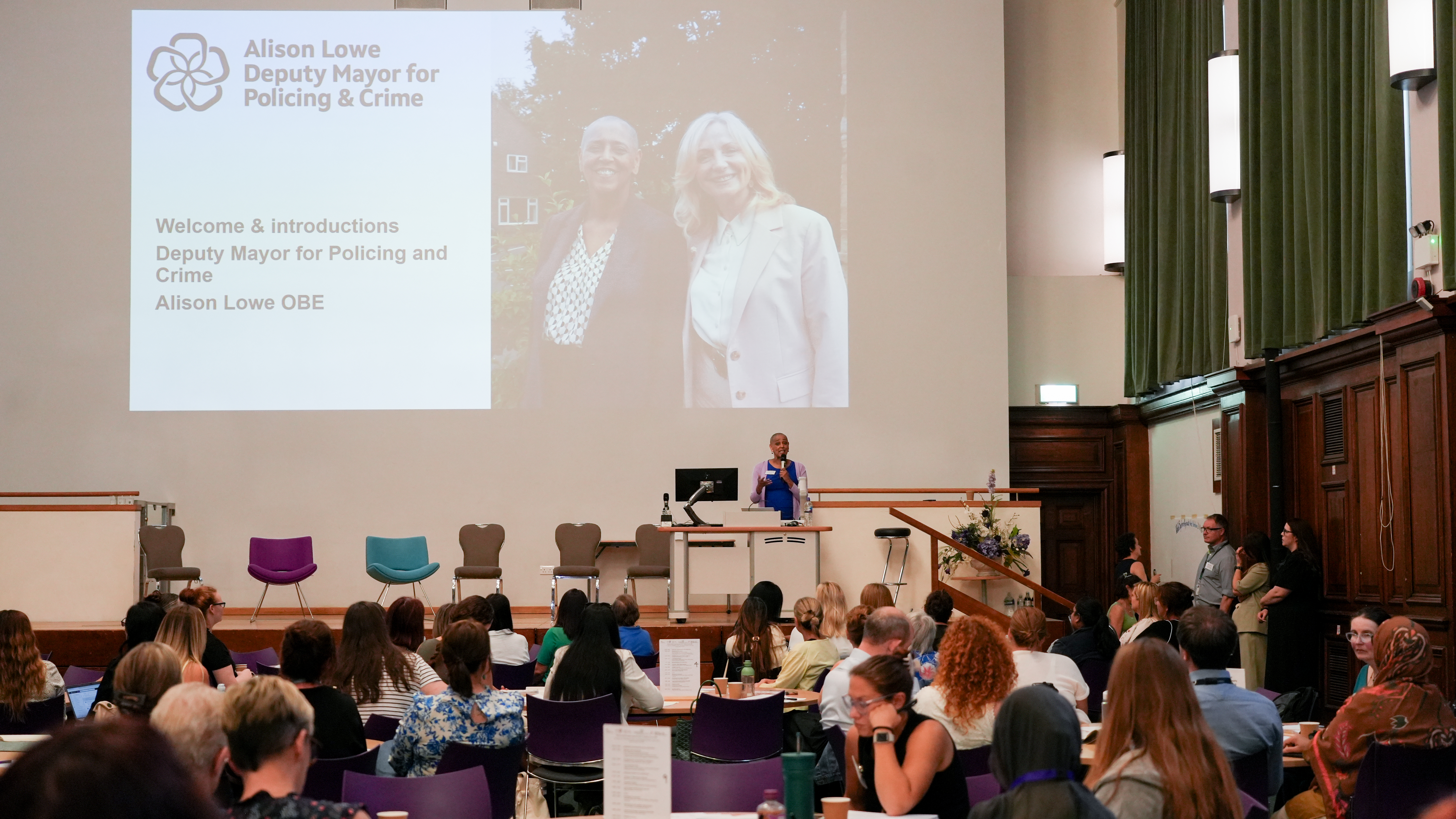 Deputy Mayor Alison Lowe OBE speaking to a room full of people at an event