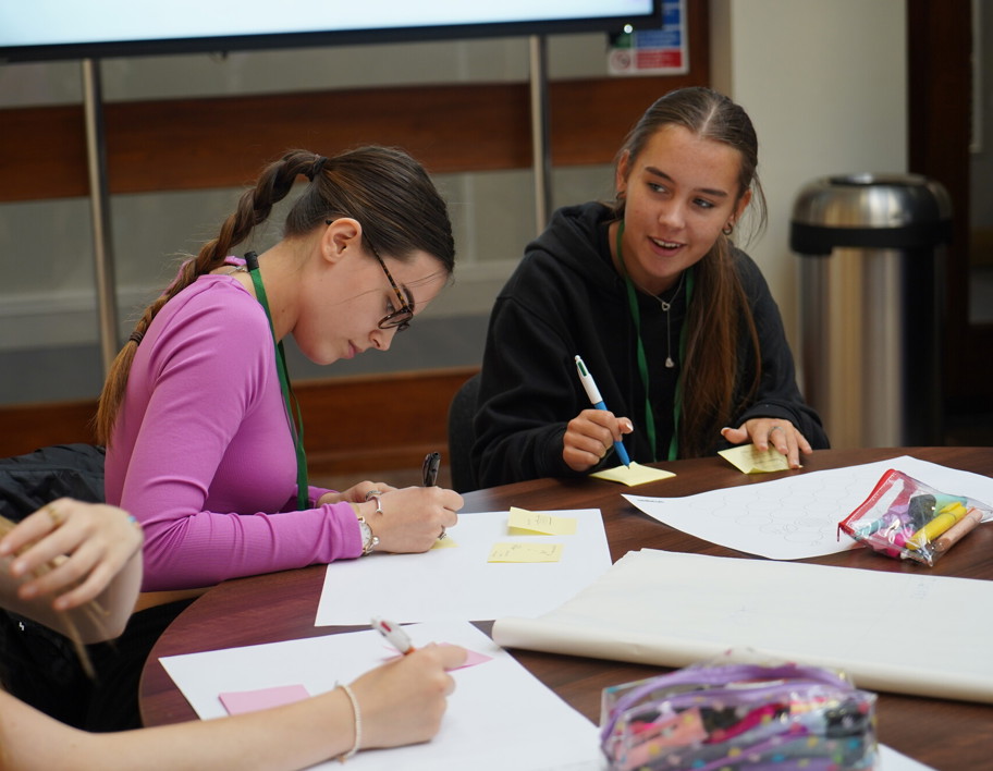Children working at school, making posters 