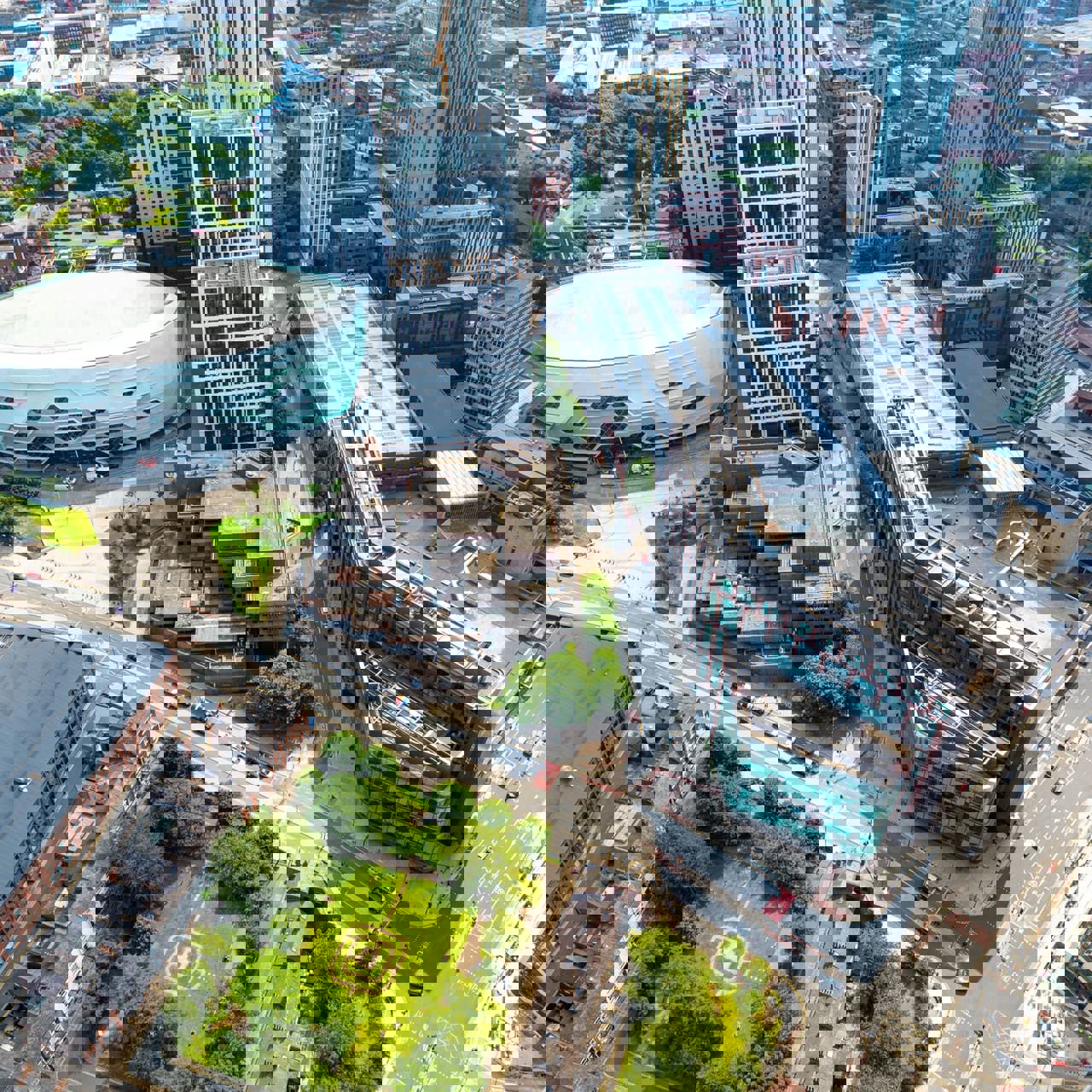 Aerial image of Woodhouse Lane in Leeds