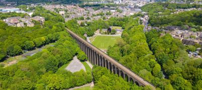An aerial view of Kirklees viaduct
