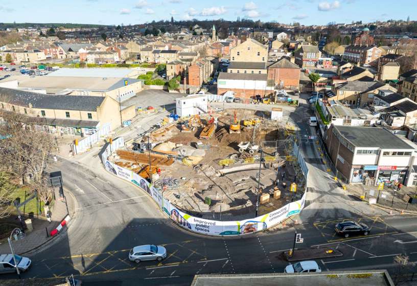 A drone image of the Heckmondwike bus station construction site