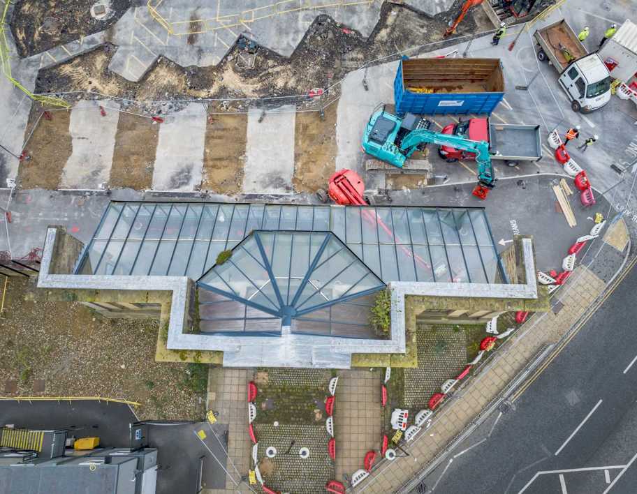Aerial image of Halifax Bus Station temporary demolition