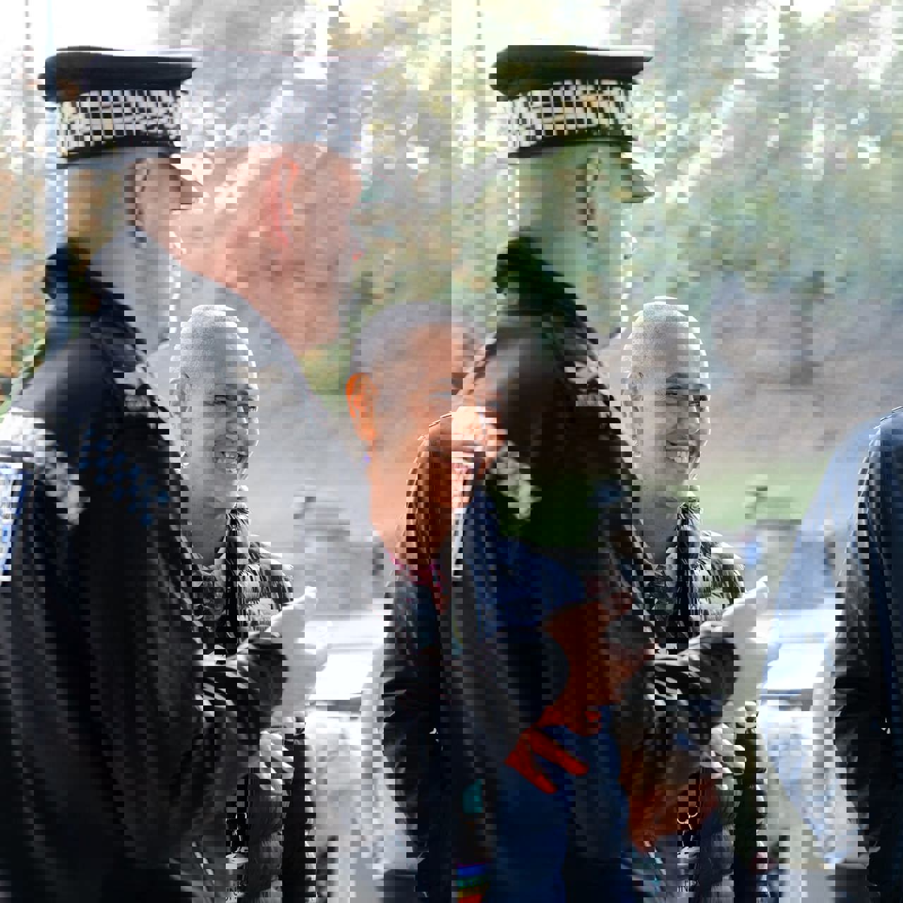 Police officer and Alison Lowe, West Yorkshire Deputy Mayor for Policing and Crime, speaking to people