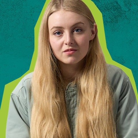 A young woman sat down