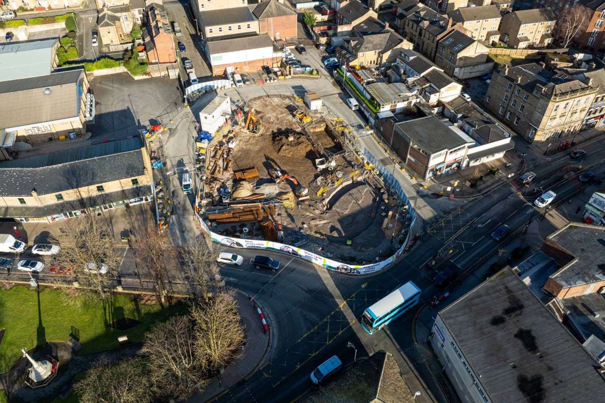 A drone image of the Heckmondwike bus station construction site
